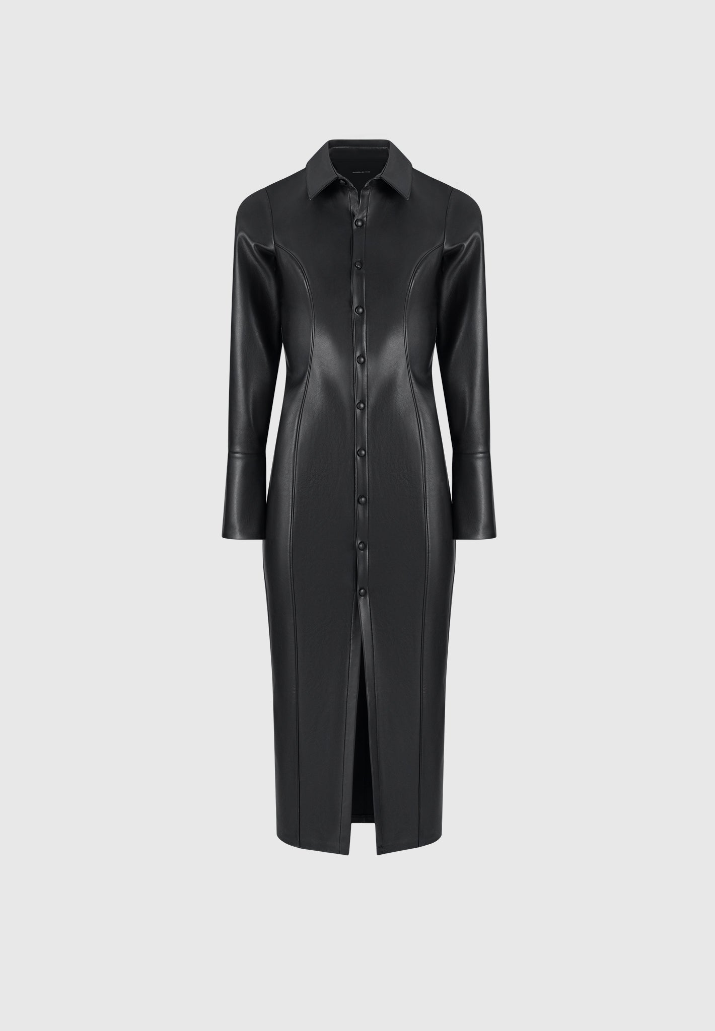 Midaxi-Hemdblusenkleid aus Leder - Schwarz