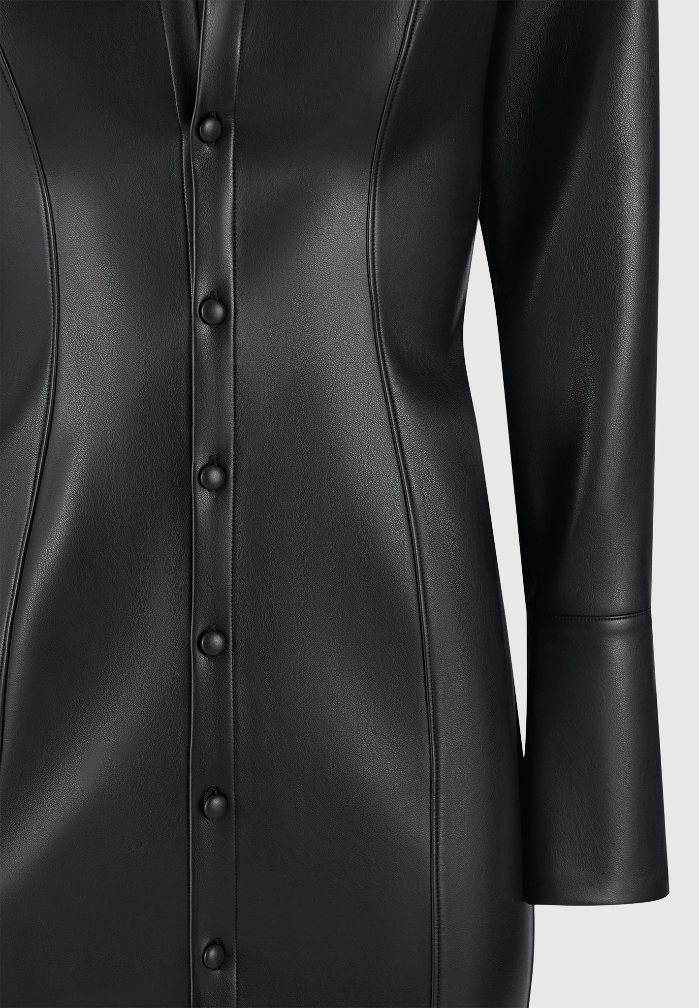 Midaxi-Hemdblusenkleid aus Leder - Schwarz