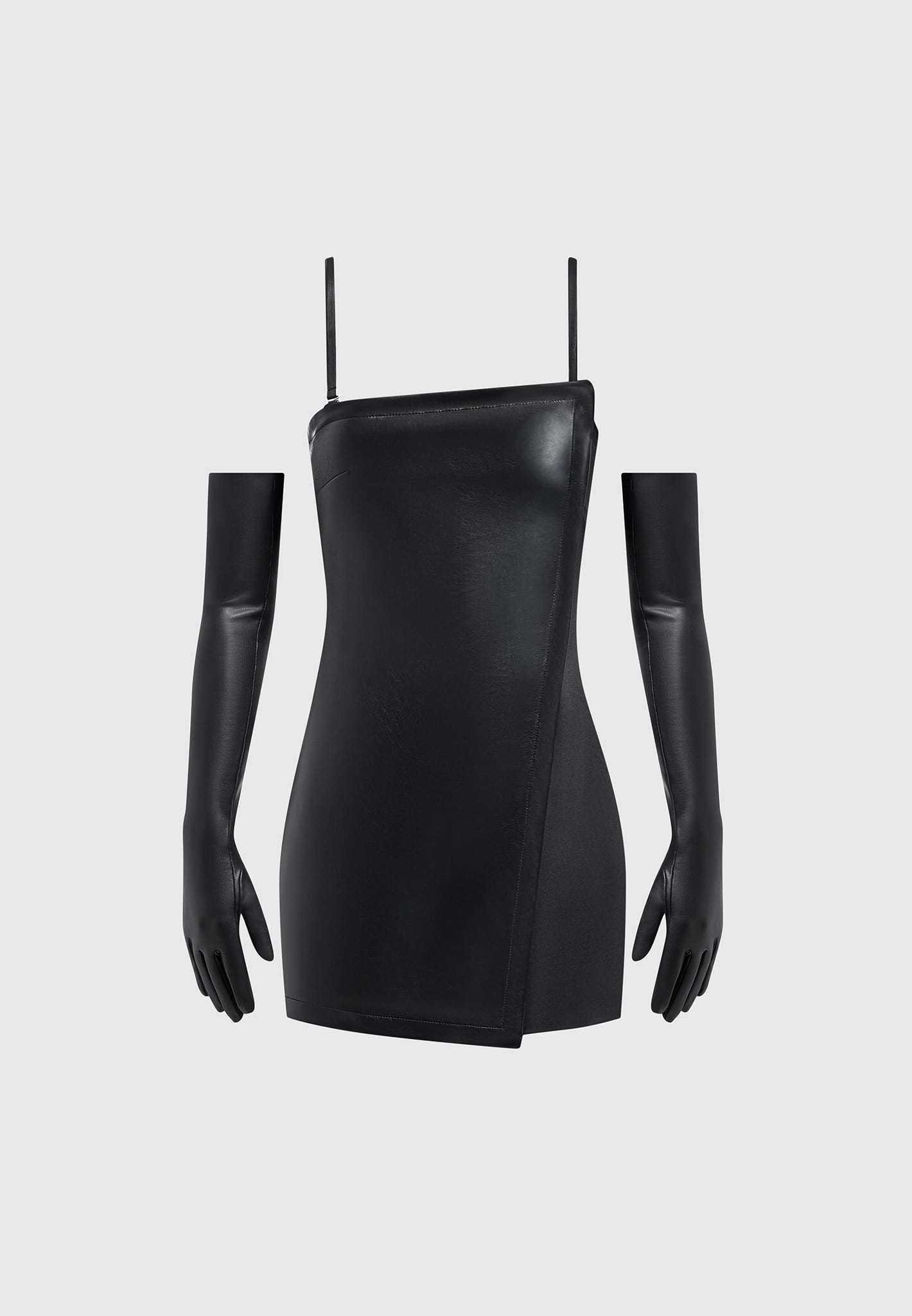 Maßgeschneiderter Leder-Playsuit mit Handschuhen - Schwarz