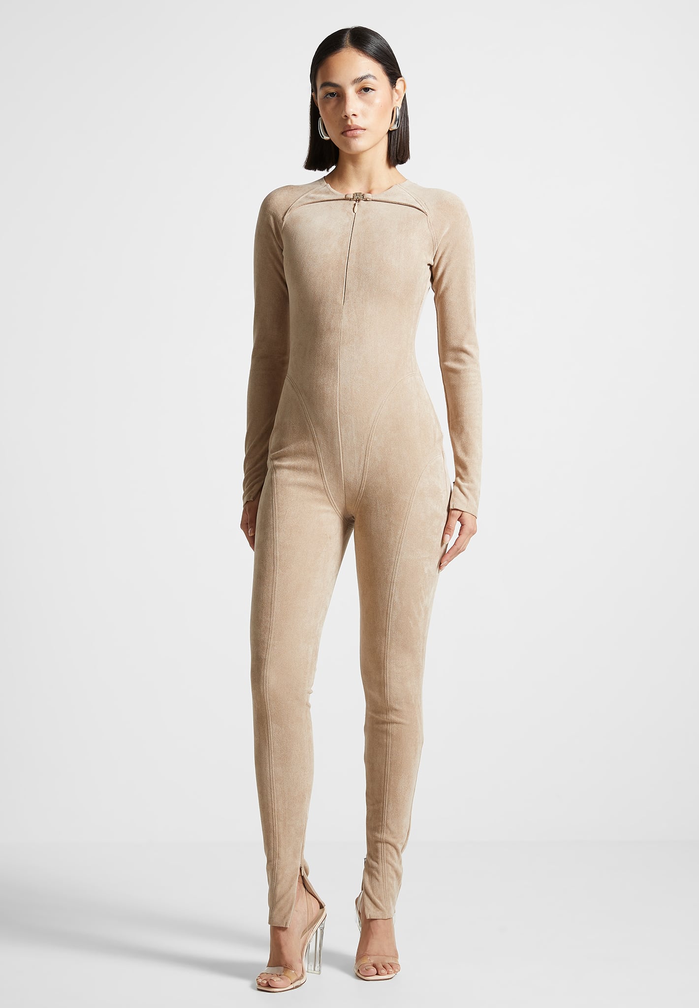Jumpsuit aus veganem Wildleder - Beige