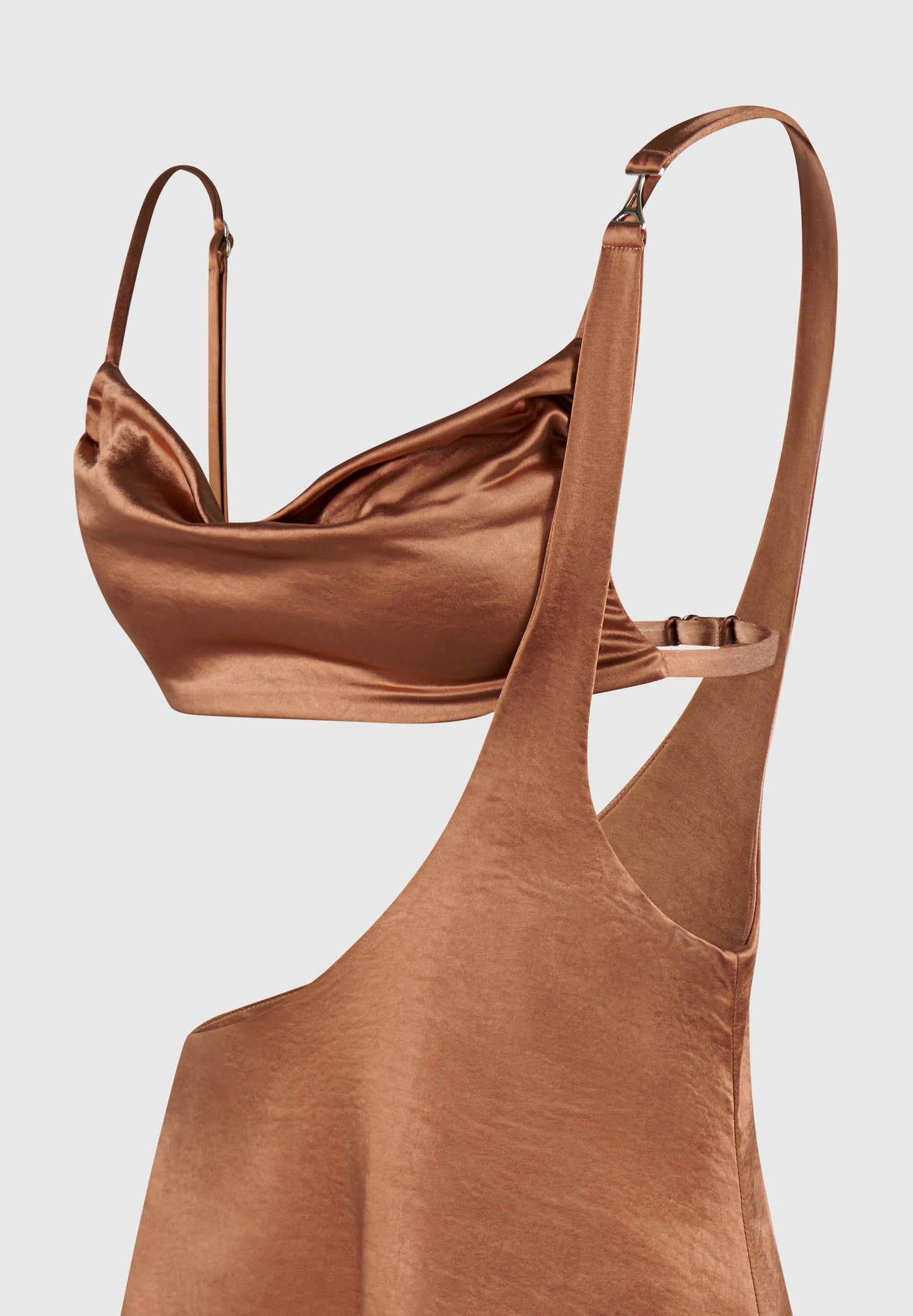 Satin-Bralette-Minikleid mit ausgestelltem Saum - Bronze