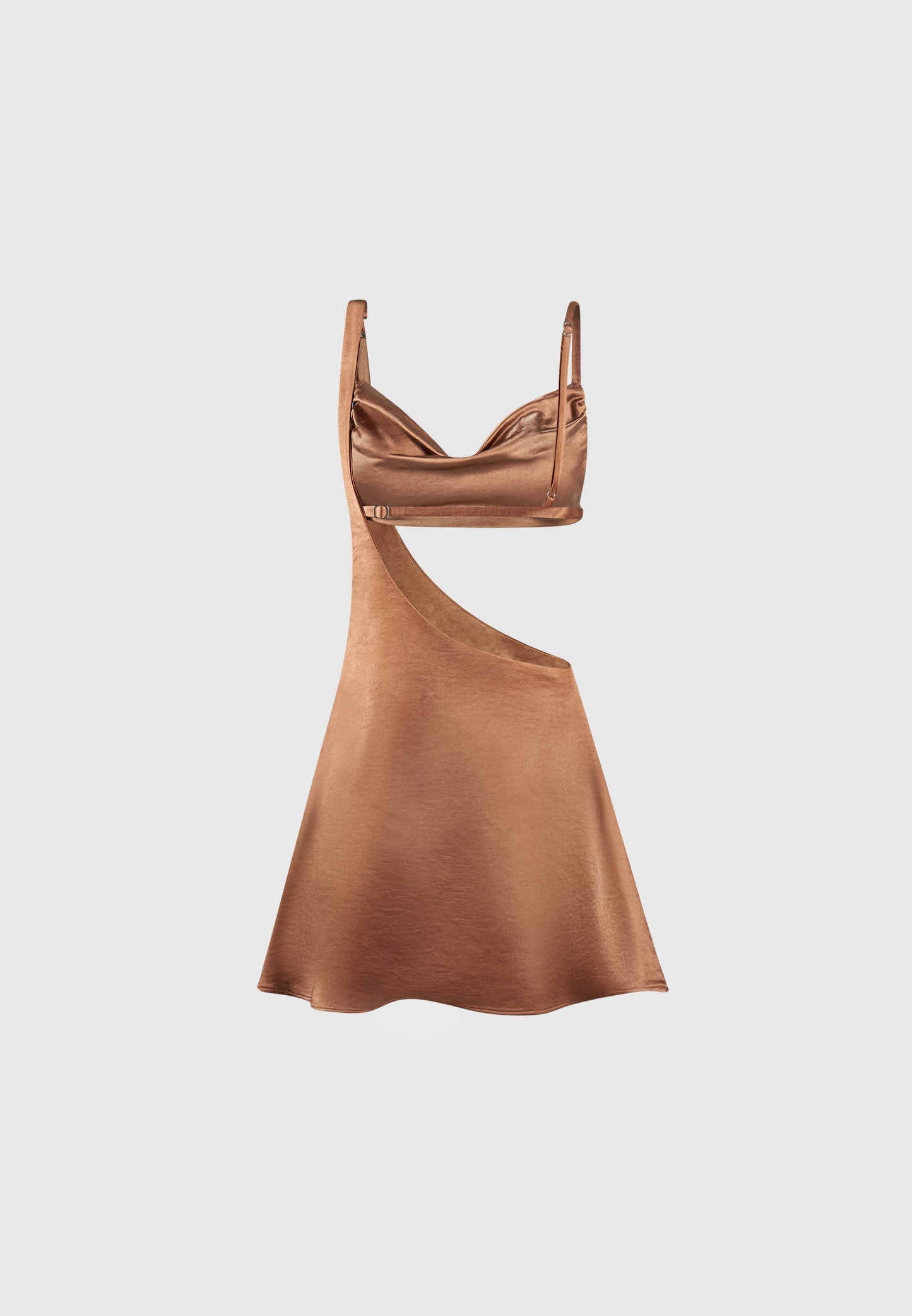 Satin-Bralette-Minikleid mit ausgestelltem Saum - Bronze