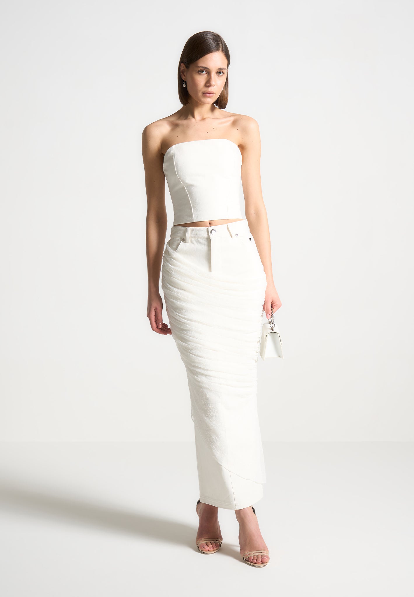 Denim-Bandeau-Korsett-Top - Off White 