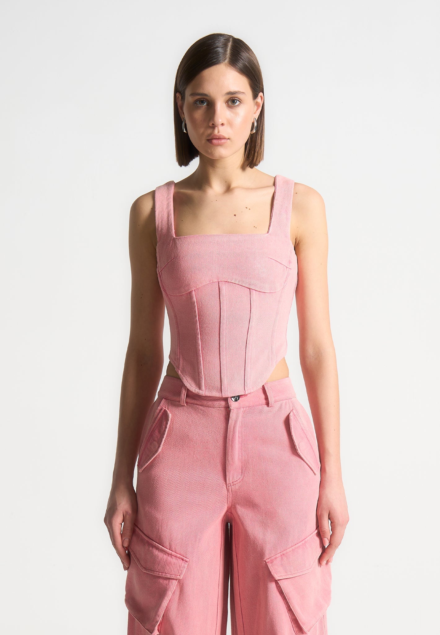 Jeans-Korsett-Top – verwaschenes Rosa