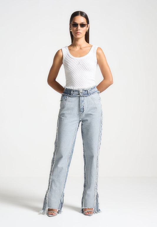Distressed Mom Jeans - Mittelblau