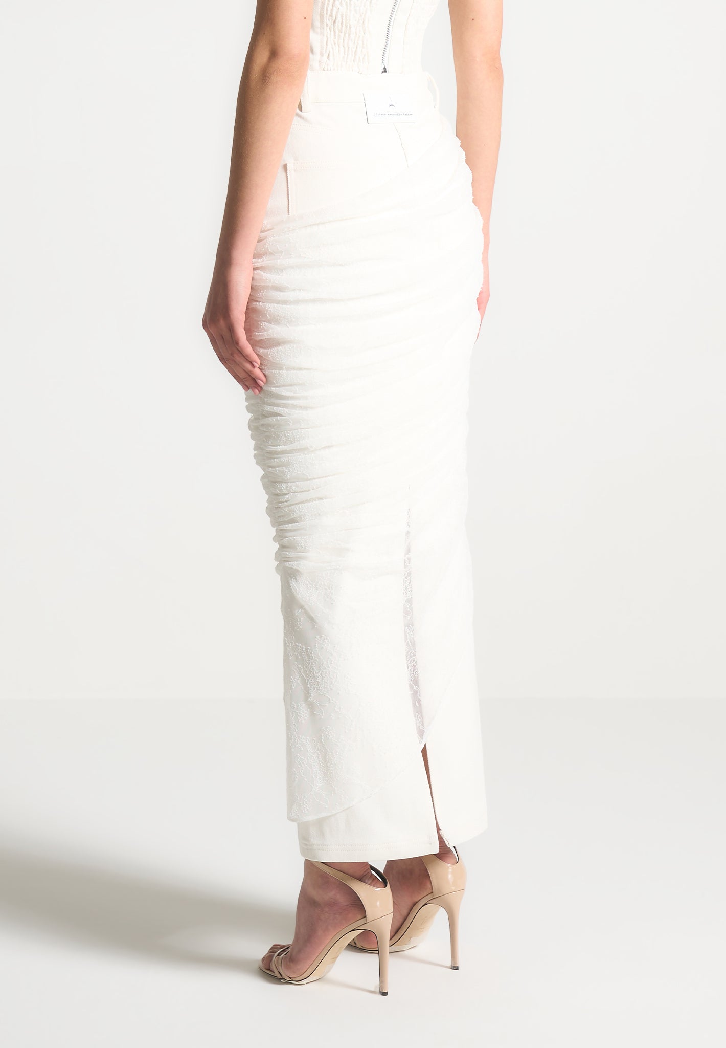 Drapierter Maxirock aus Mesh-Denim - Off White 