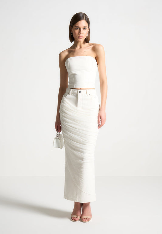 Drapierter Maxirock aus Mesh-Denim - Off White 