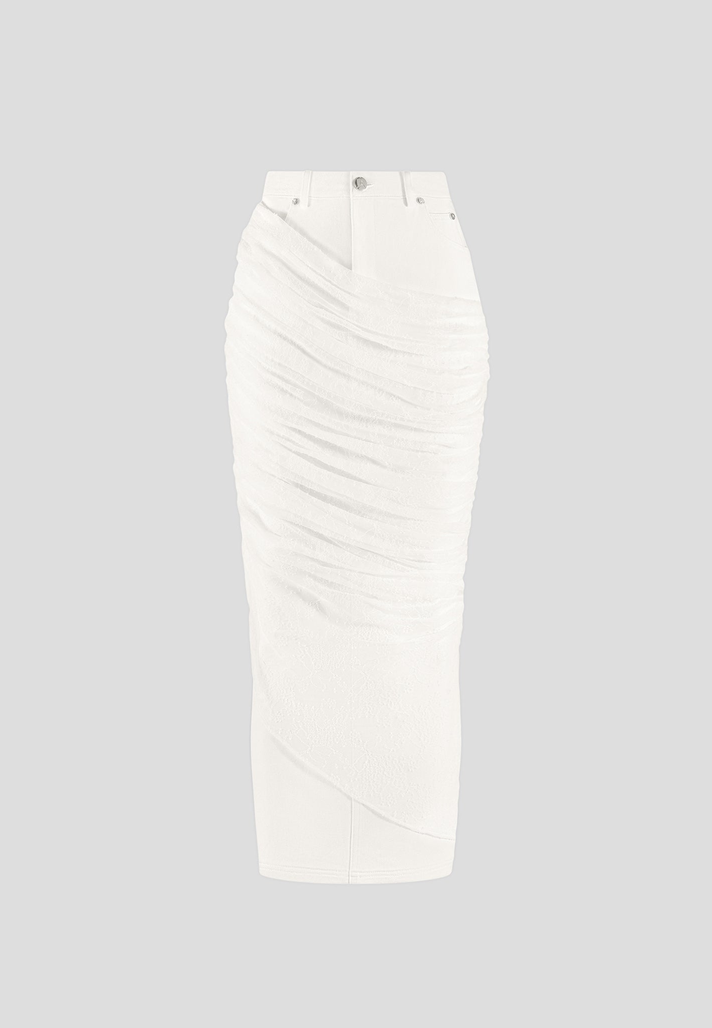 Drapierter Maxirock aus Mesh-Denim - Off White 