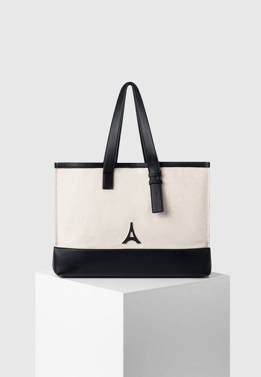 Tragetasche aus Canvas mit Eiffel-Detail – Beige/Schwarz