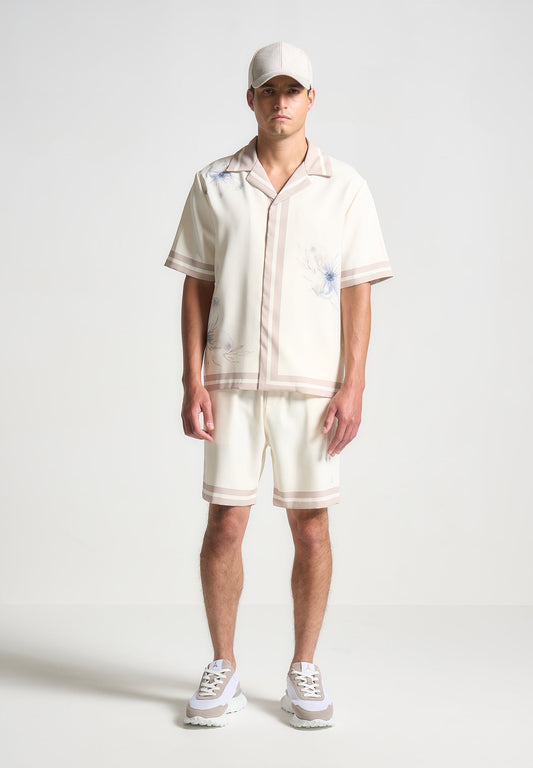 Resort-Hemd mit Blumenbordüre - Creme