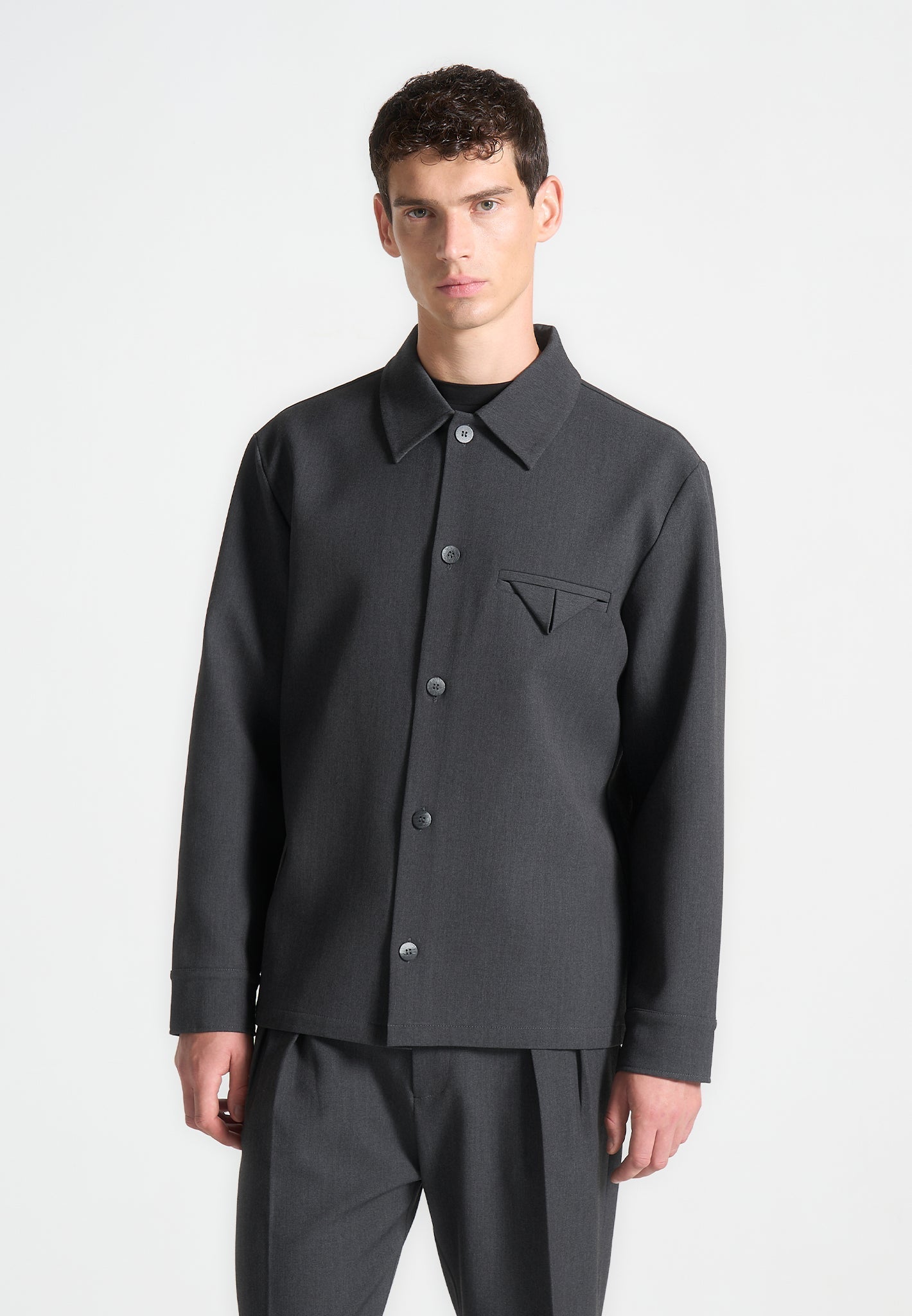 Hatched Tailored Overshirt - Grau 