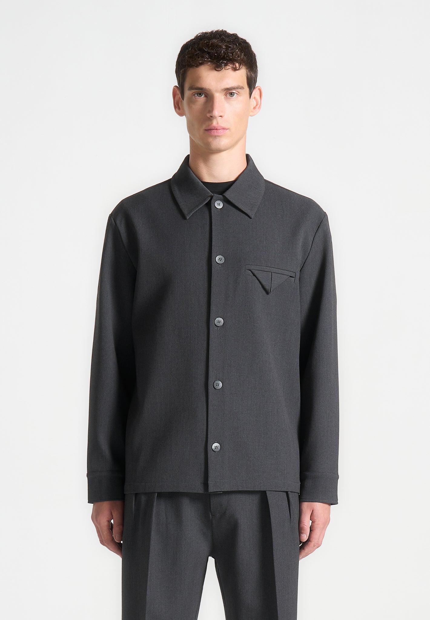 Hatched Tailored Overshirt - Grau 