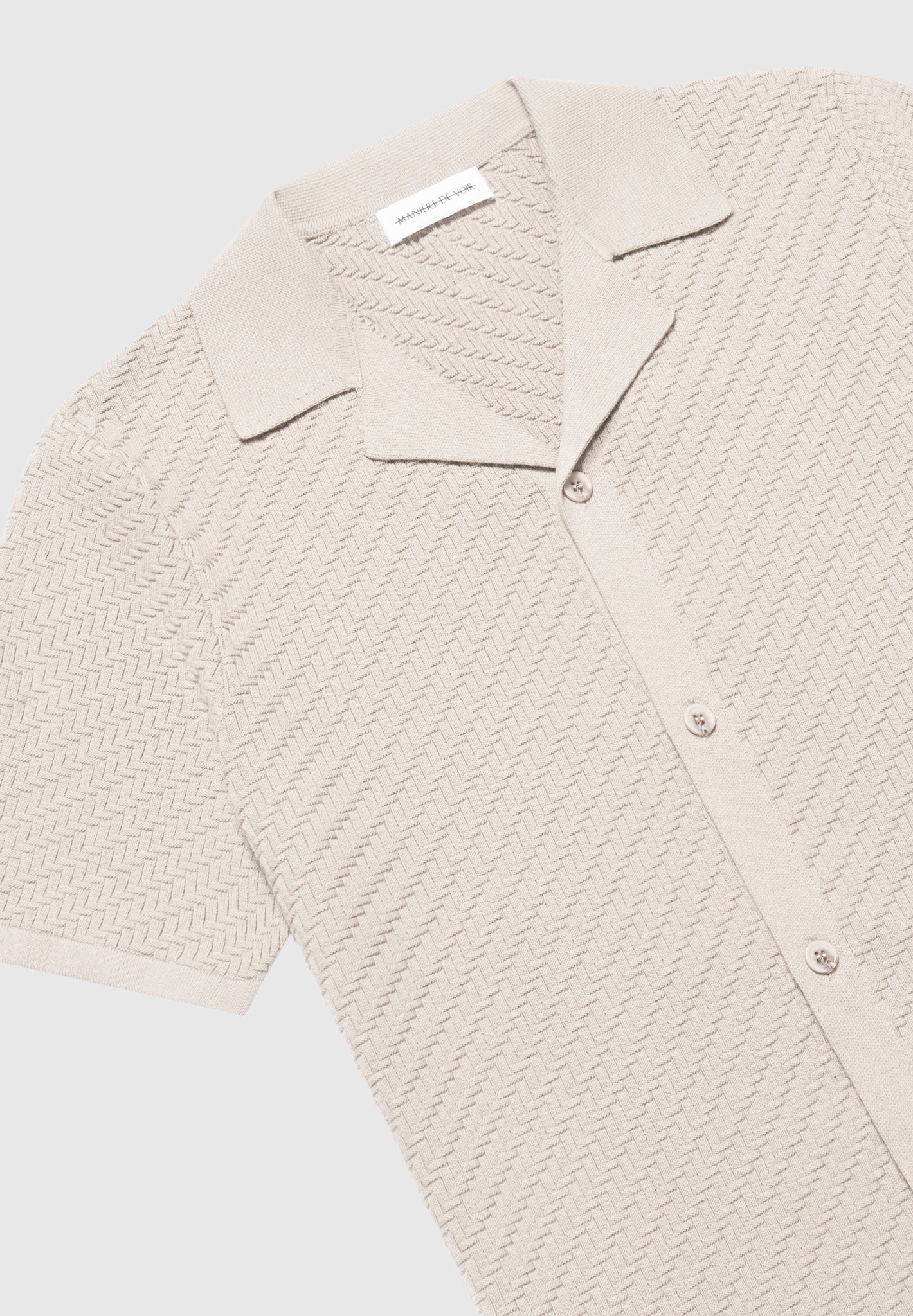 Fischgräten-Strickhemd mit Revers - Taupe 