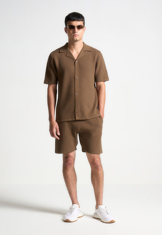 Shorts aus Fischgrätenmuster - Braun