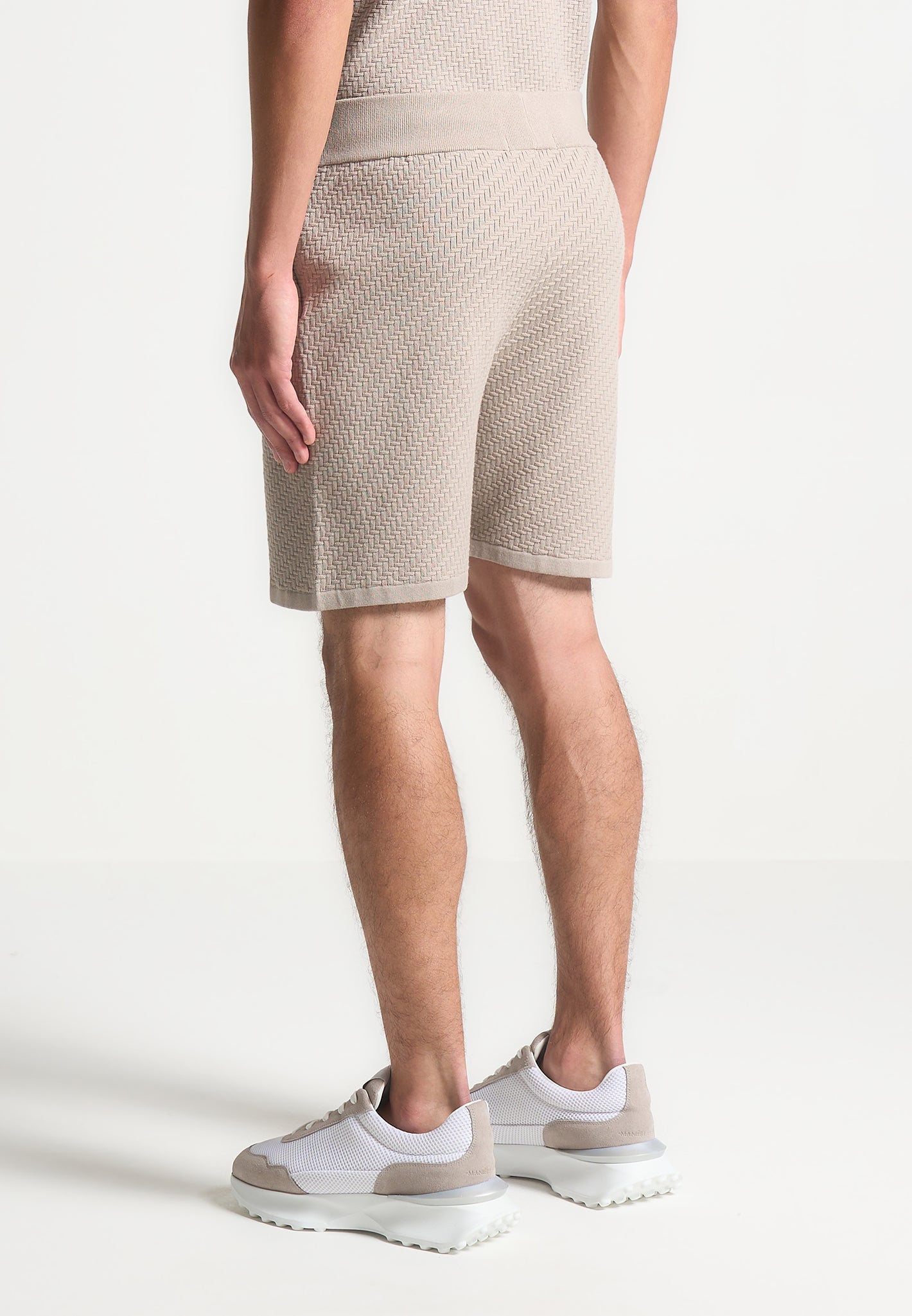 Fischgräten-Strickshorts - Taupe 