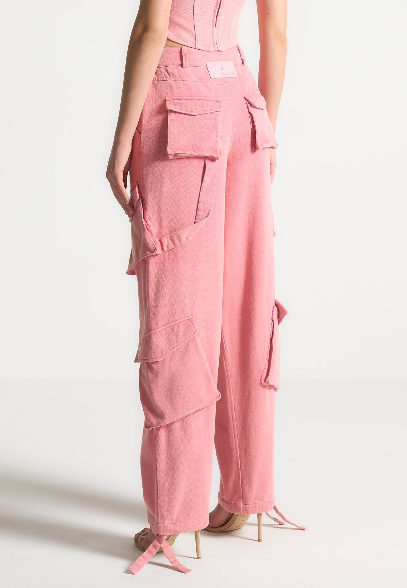 Cargohose mit hoher Taille – verwaschenes Rosa