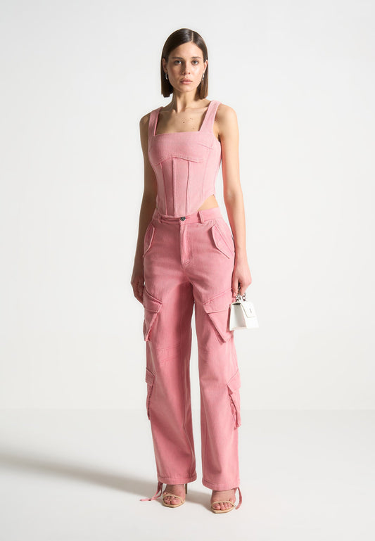 Cargohose mit hoher Taille – verwaschenes Rosa