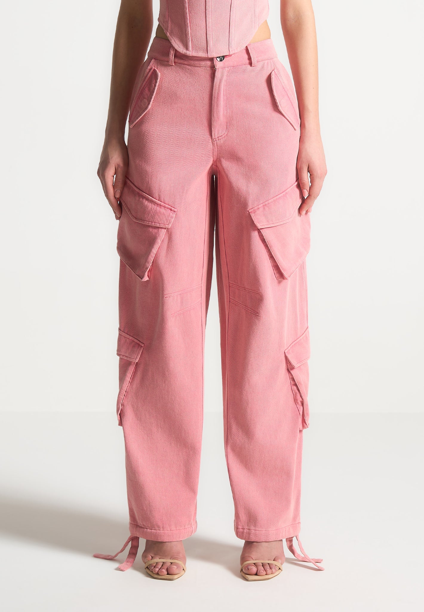 Cargohose mit hoher Taille – verwaschenes Rosa