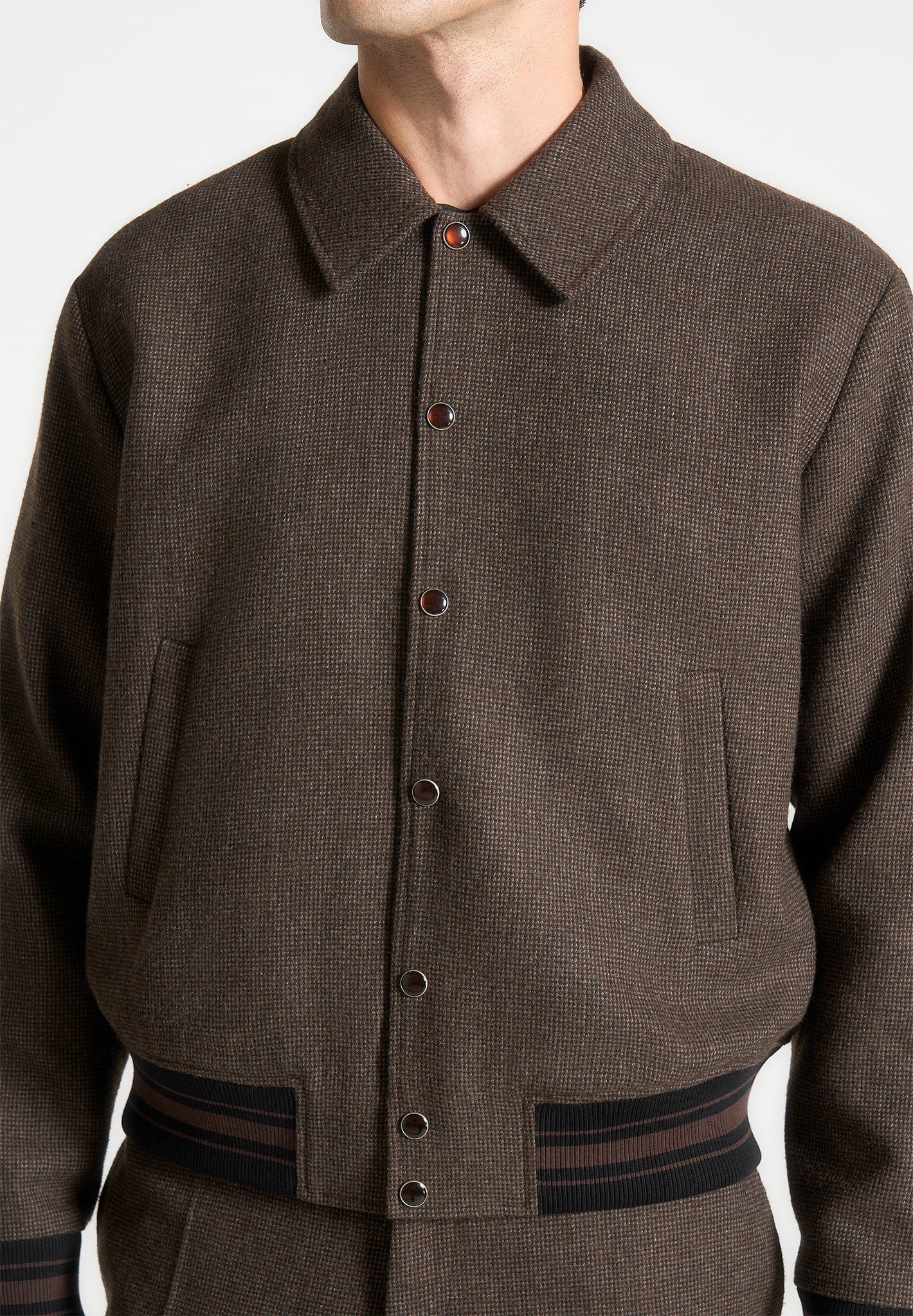 Jacke aus Wollmischung mit Hahnentrittmuster - Braun 