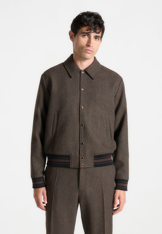Jacke aus Wollmischung mit Hahnentrittmuster - Braun 
