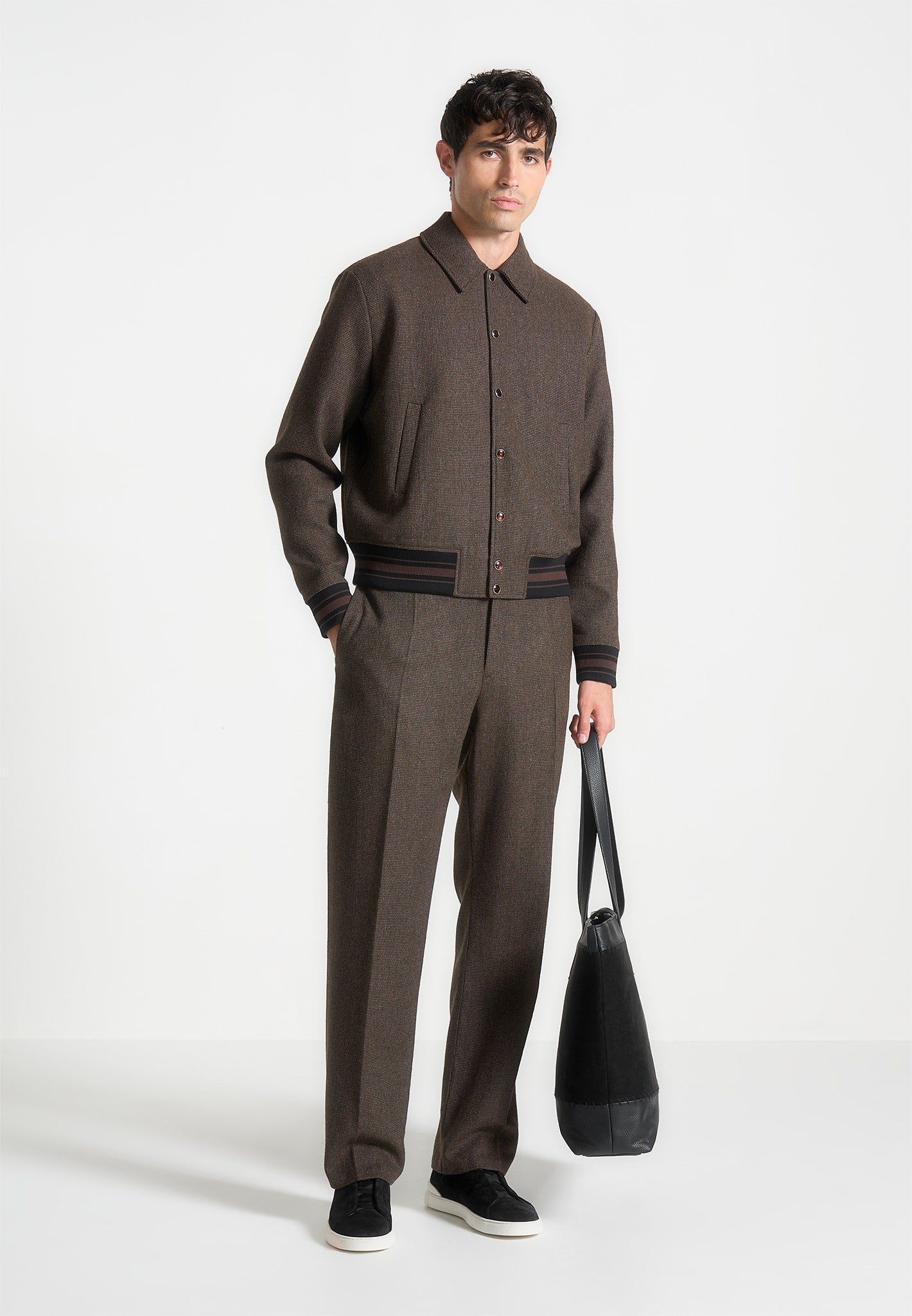 Jacke aus Wollmischung mit Hahnentrittmuster - Braun 