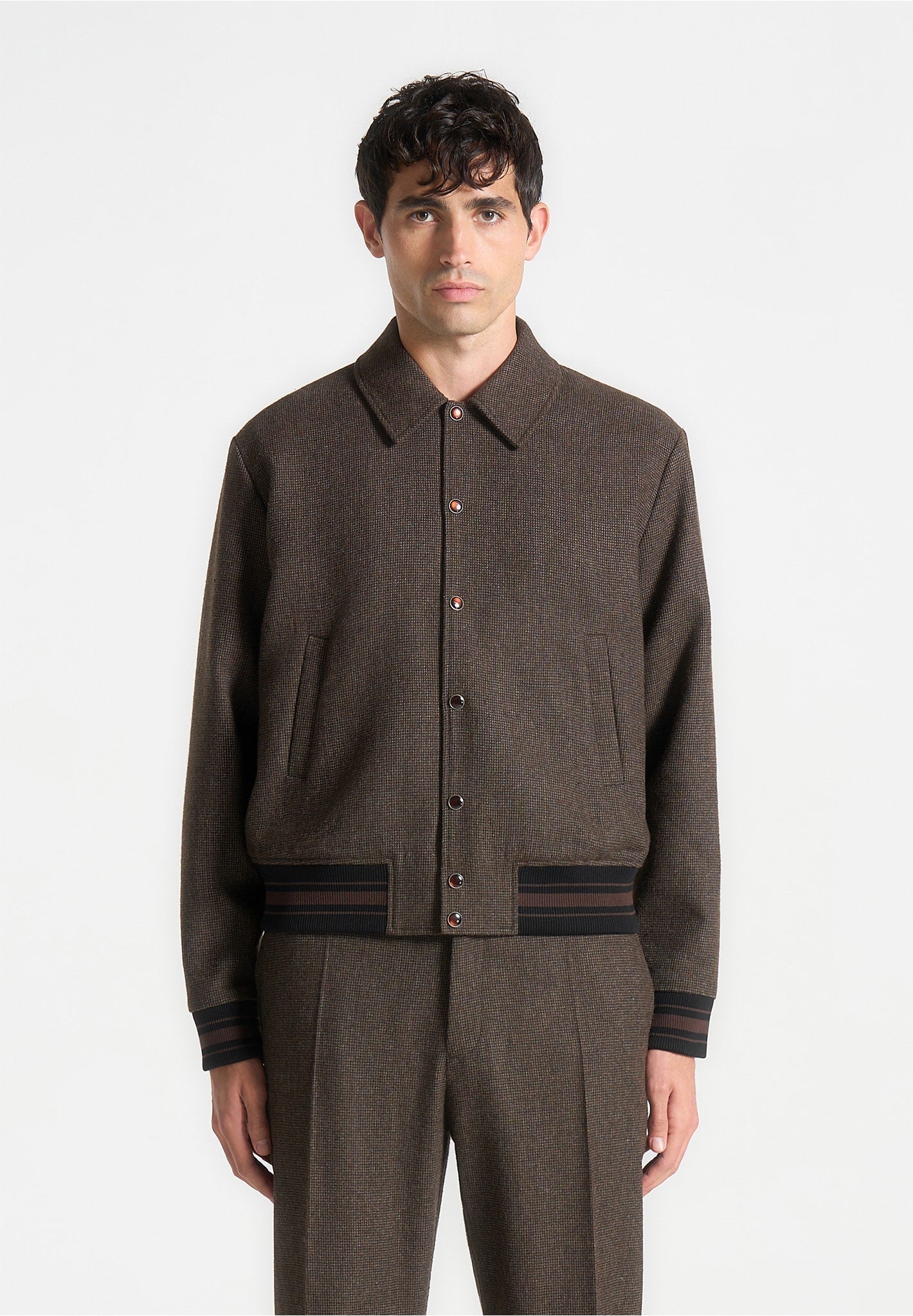 Jacke aus Wollmischung mit Hahnentrittmuster - Braun 