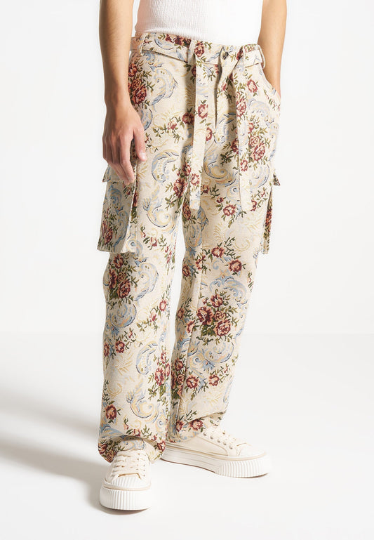 Jacquard-Cargohose - Beige 