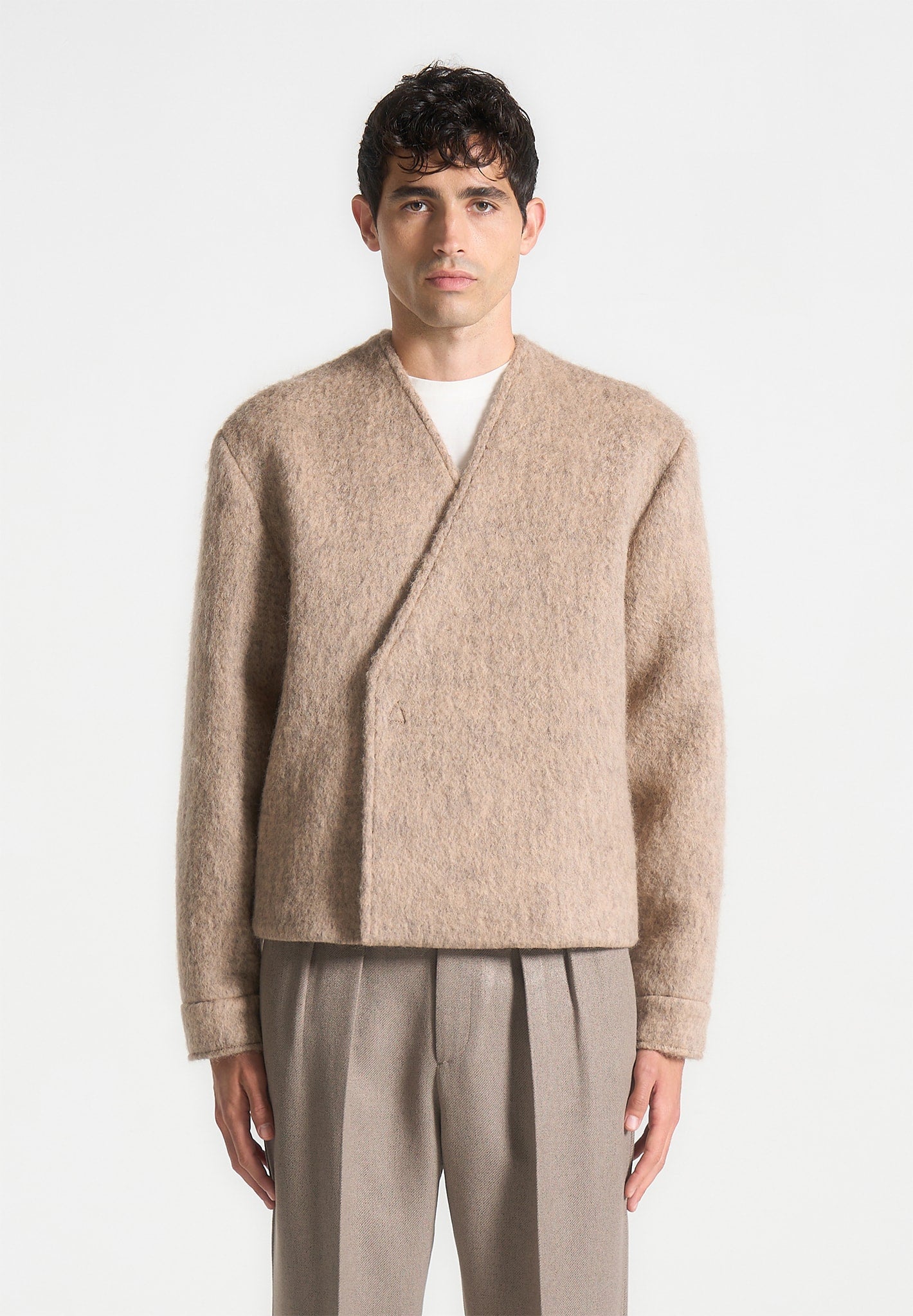 Kimono-Jacke Whisp aus Wollmischung - Taupe 