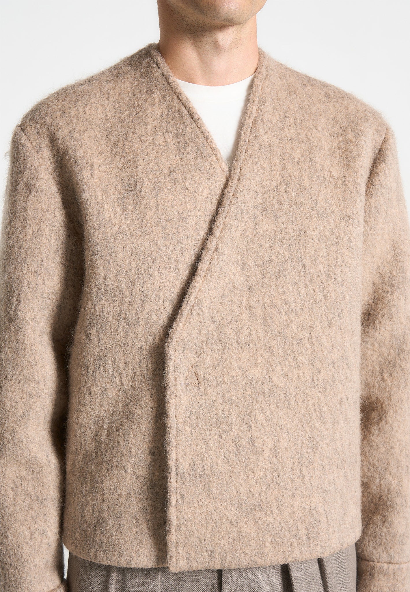 Kimono-Jacke Whisp aus Wollmischung - Taupe 