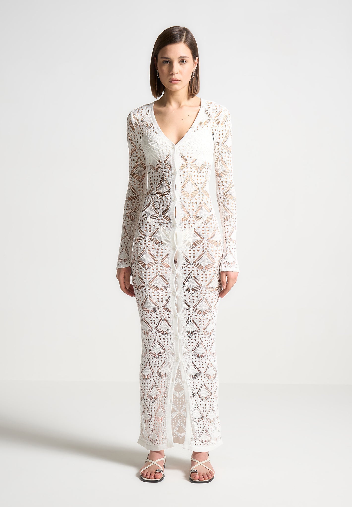 Langer Strick-Cardigan zum Überziehen - Off White 