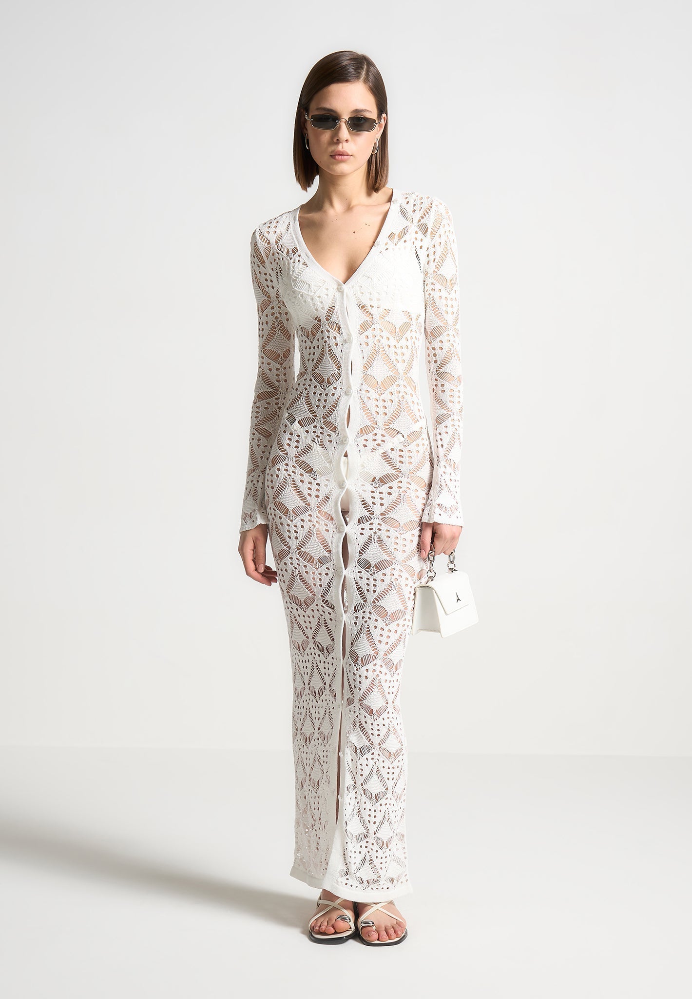 Langer Strick-Cardigan zum Überziehen - Off White 