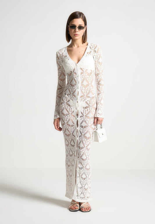 Langer Strick-Cardigan zum Überziehen - Off White 