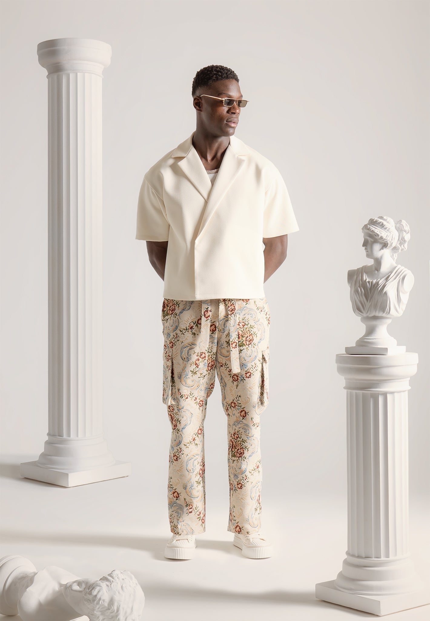 Jacquard-Cargohose - Beige 