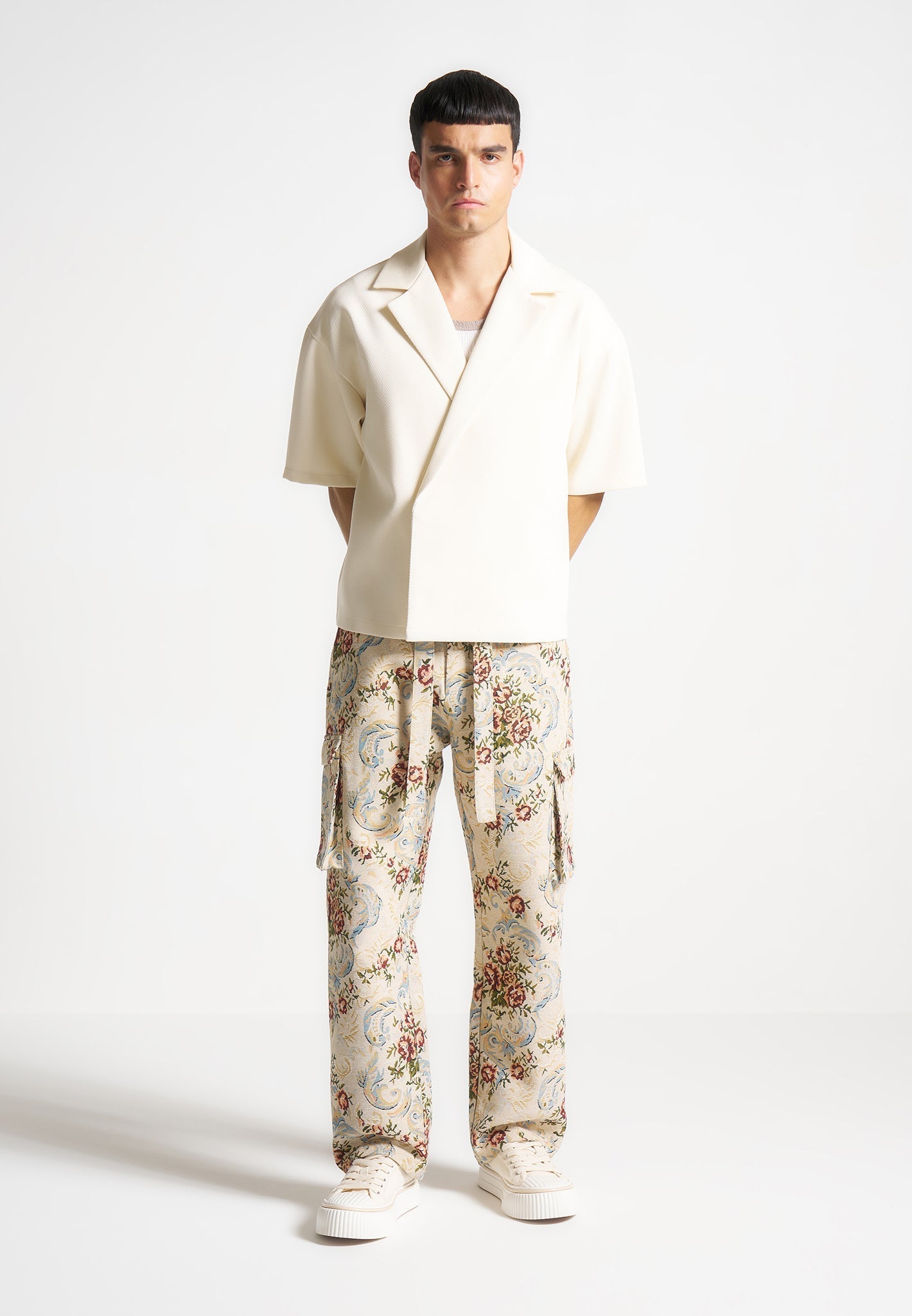 Jacquard-Cargohose - Beige 