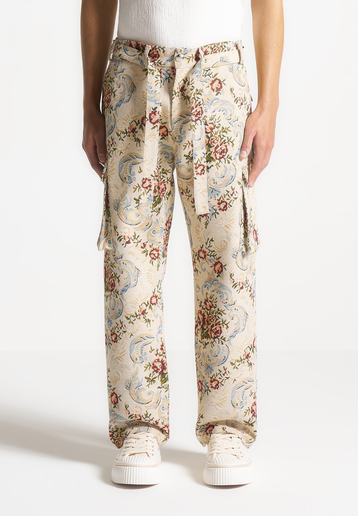 Jacquard-Cargohose - Beige 