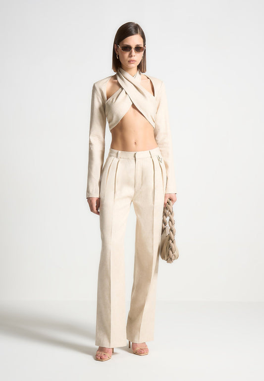 Leinen-Crossover-Bolero-Top - Natur