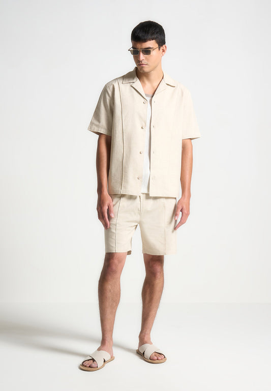 Leinen-Shorts mit Biesen - Natur