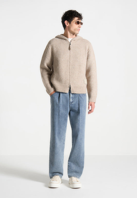 Kapuzenpullover aus Mohair-Mix mit durchgehendem Reißverschluss - Beige 