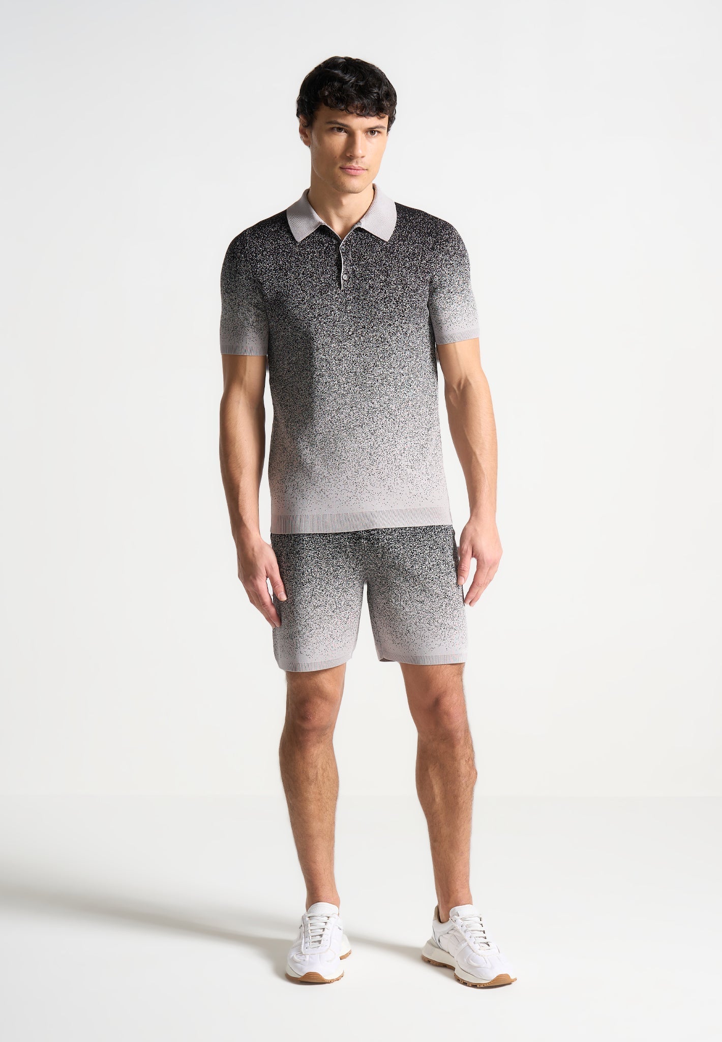 Ombré-Strick-Poloshirt – Grau/Schwarz