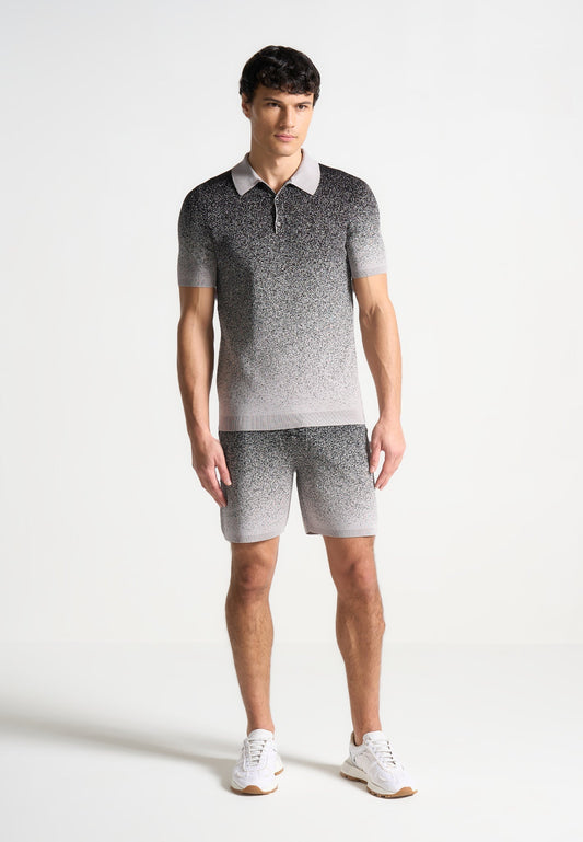 Ombré-Strick-Poloshirt – Grau/Schwarz