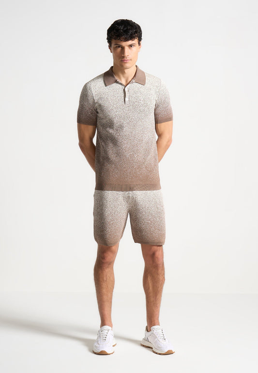 Ombré-Strick-Poloshirt – Taupe/Weiß