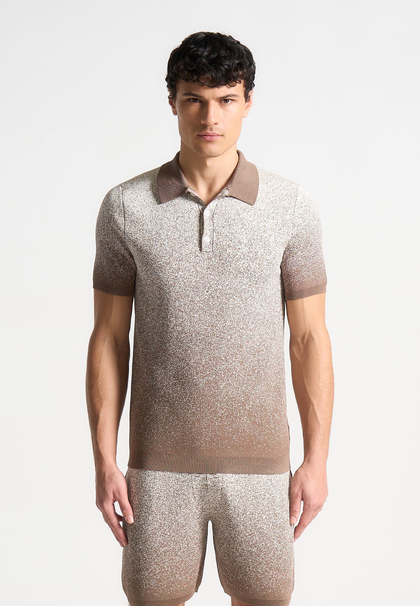 Ombré-Strick-Poloshirt – Taupe/Weiß