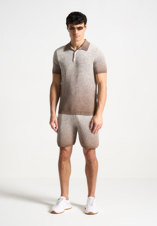 Ombré-Strickshorts – Taupe/Weiß