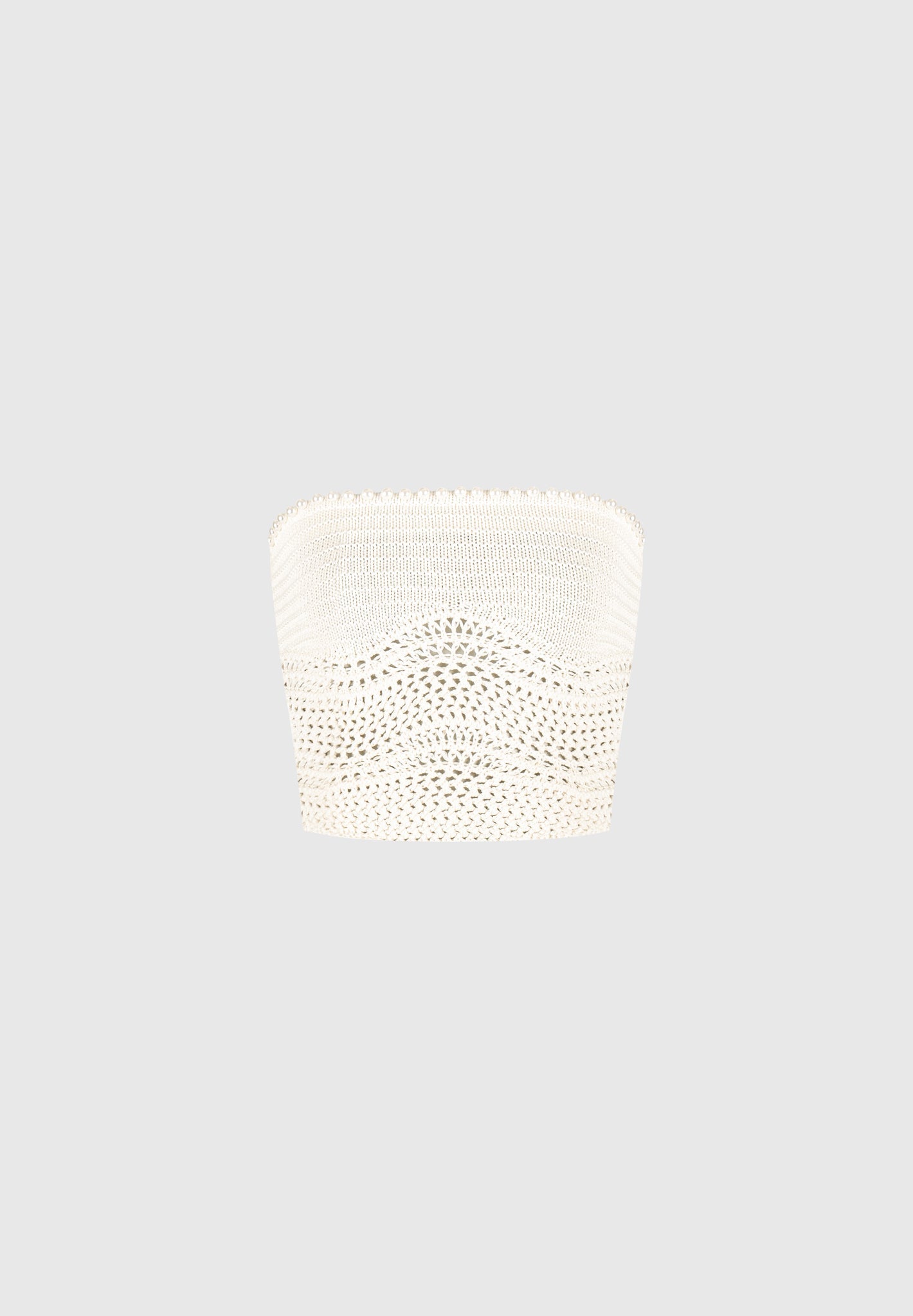Bandeau-Top mit Perlenapplikation und Häkelarbeit - Creme