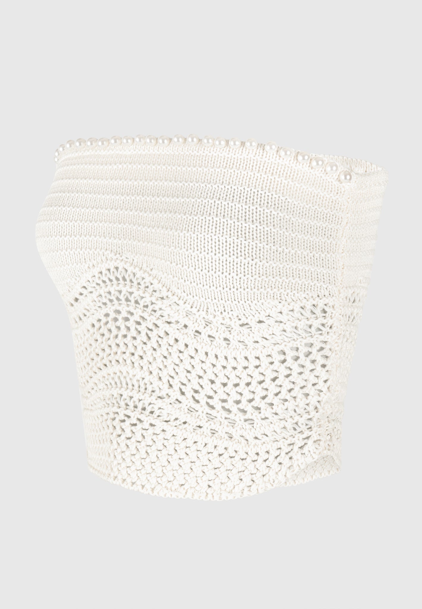 Bandeau-Top mit Perlenapplikation und Häkelarbeit - Creme