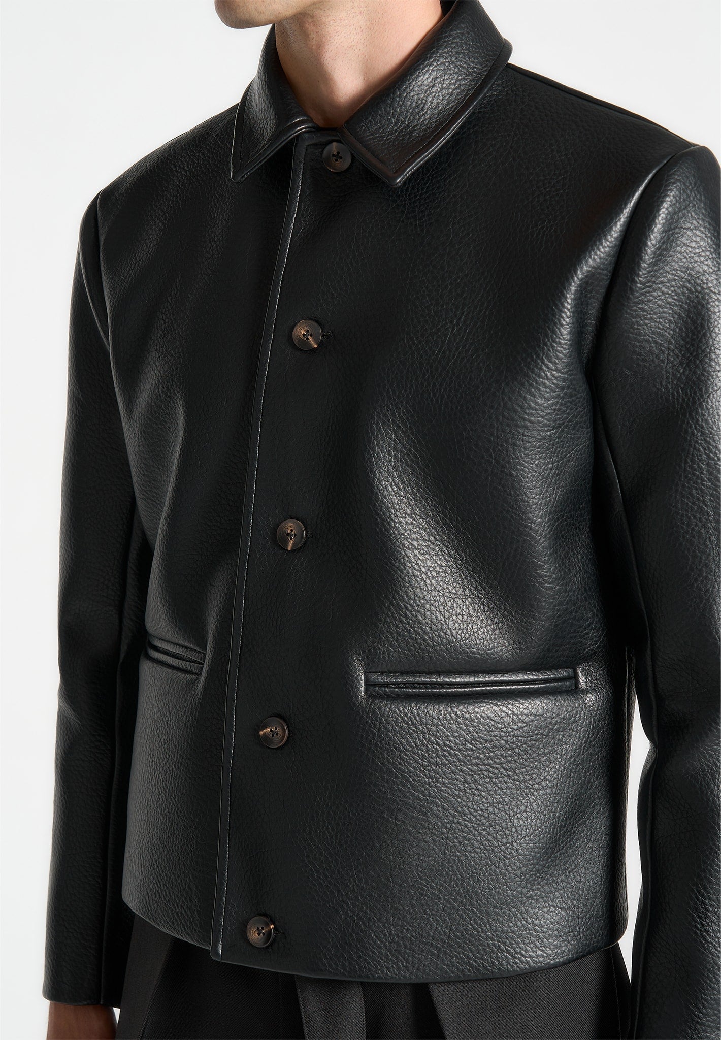 Jacke aus genarbtem Leder - Schwarz 