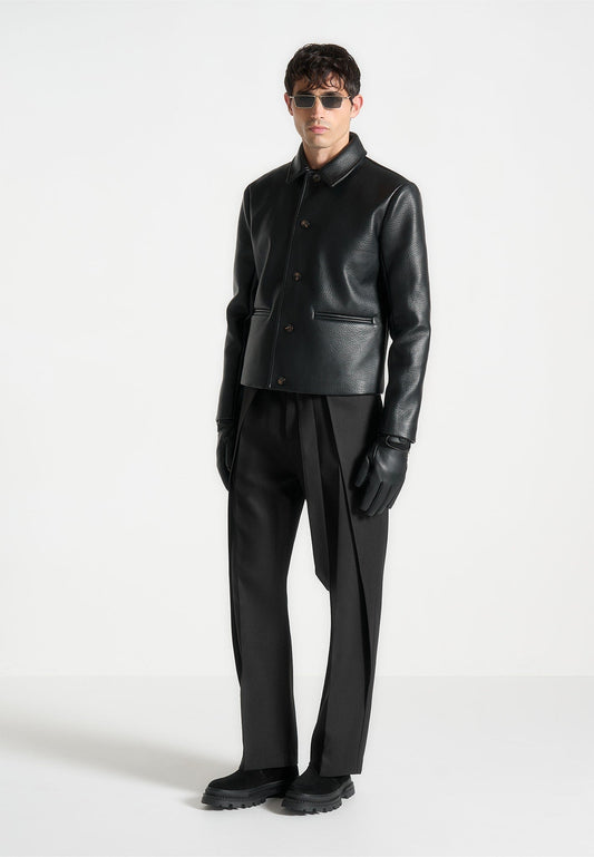 Jacke aus genarbtem Leder - Schwarz 