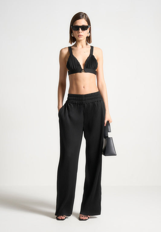 Plissee-Bralette mit Eiffel-Print - Schwarz
