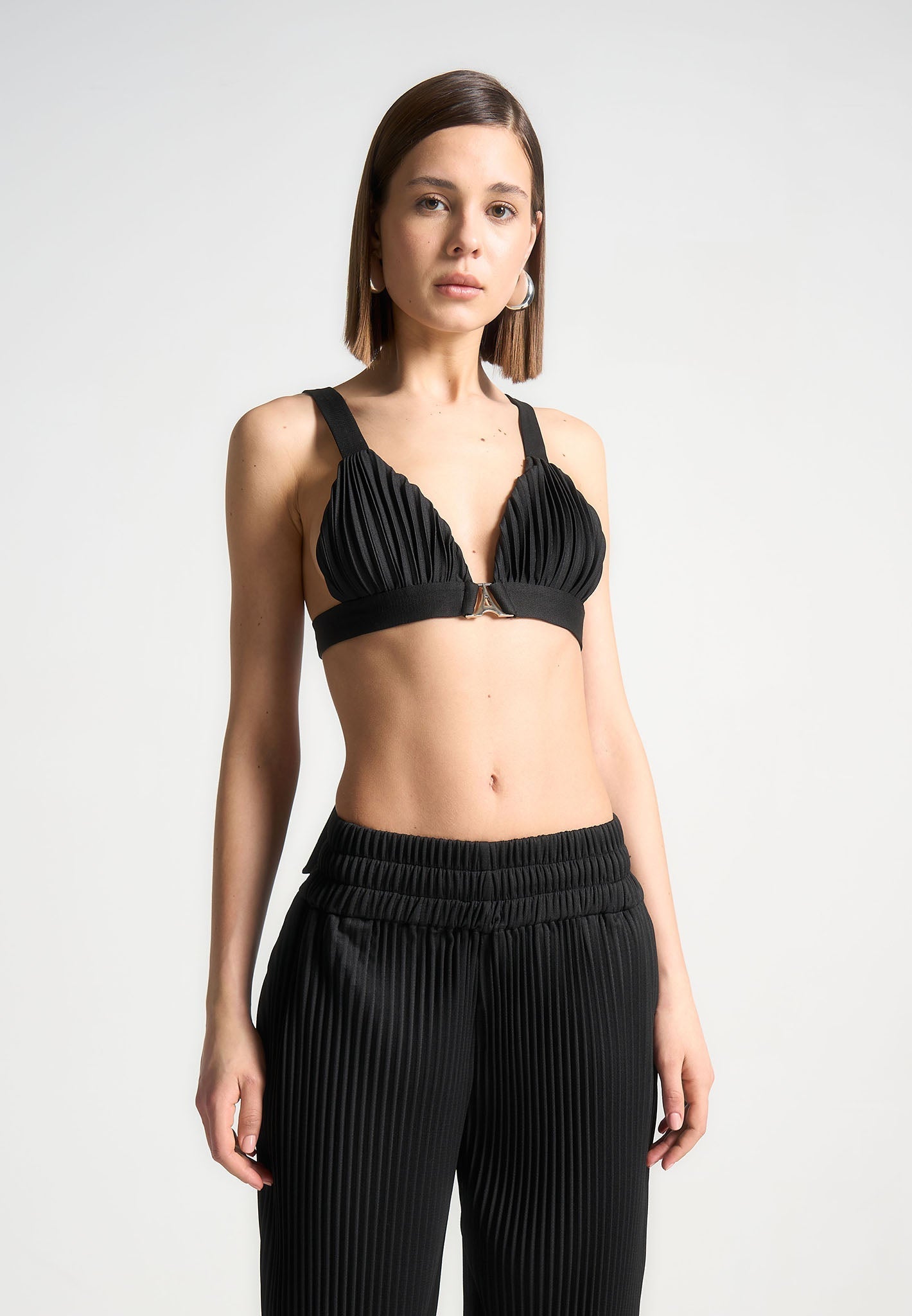 Plissee-Bralette mit Eiffel-Print - Schwarz