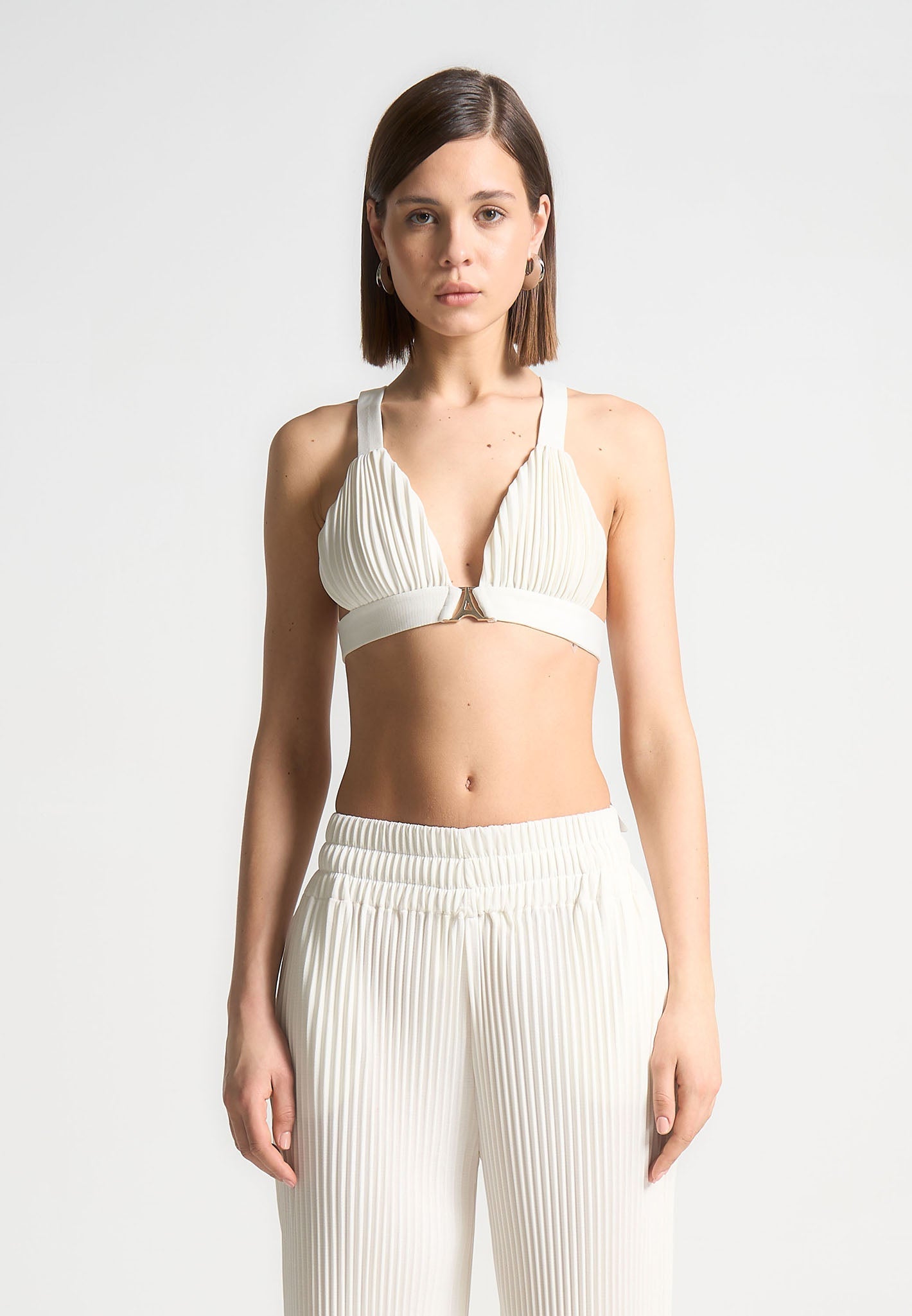 Plissee-Bralette mit Eiffel-Print - Off White 